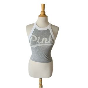 Victoria's Secret PINK Racerback Tank Top Gray White Sz S